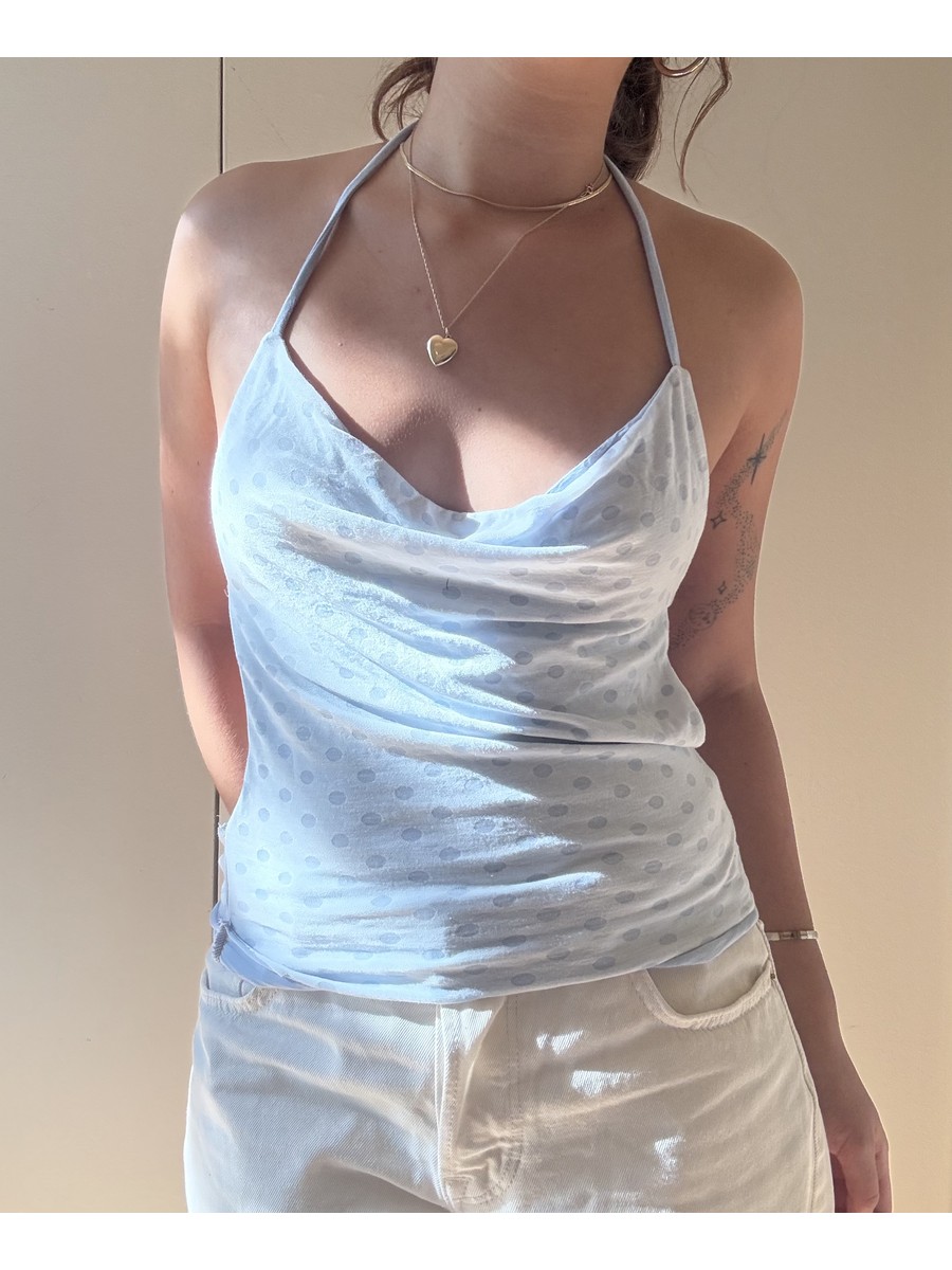 The Polka Cowl Top in Sky Blue