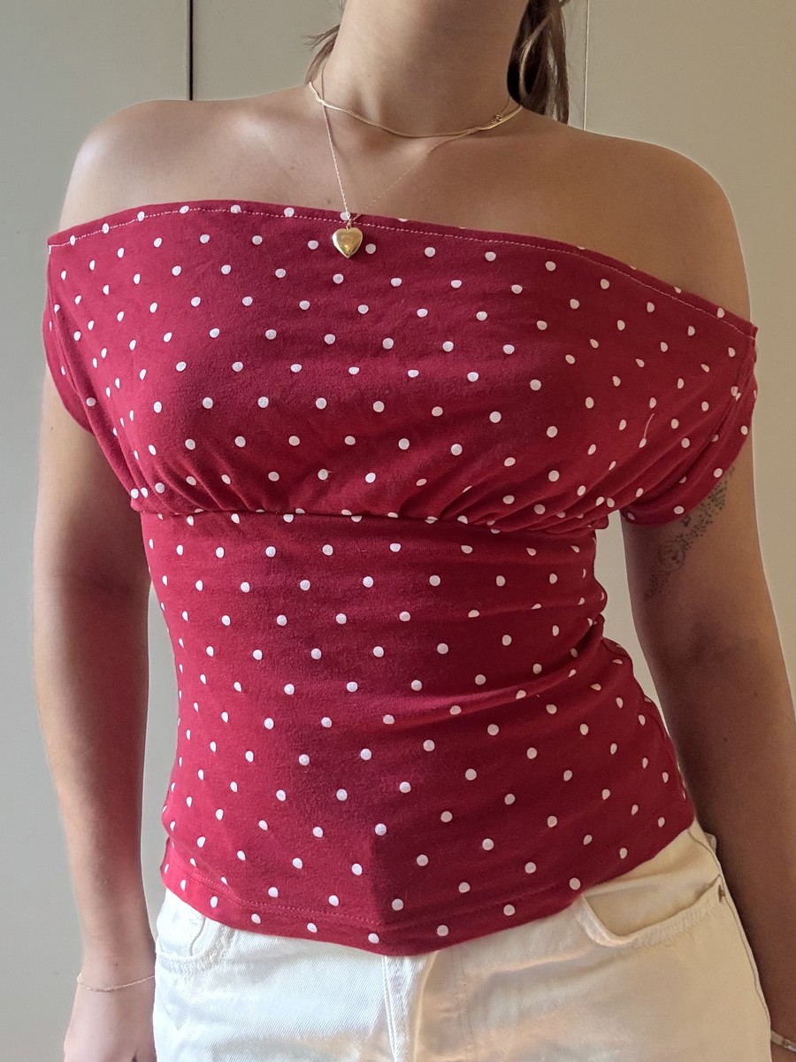 Ruby Off-Shoulder Top in Red Polka